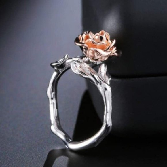 Handmade Silver Branch Red Rose Flower Leaves Cocktail Ring - Picture 4 of 6